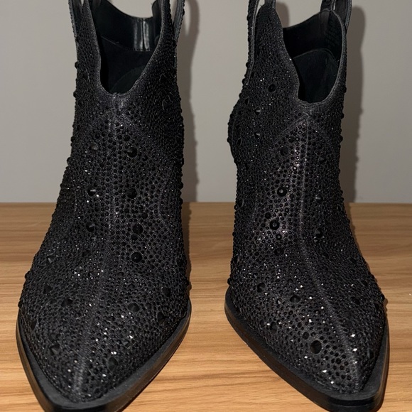Jessica‎ Simpson New Black Bling Rhinestone Western Ankle Booties Size 9 - Picture 3 of 8